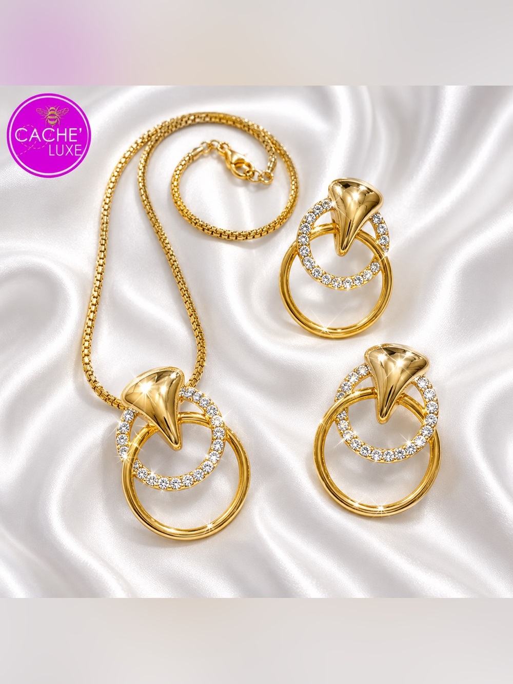 Vintage Elegant Gold and Silver Jewelry Set (chain with pierced earrings)